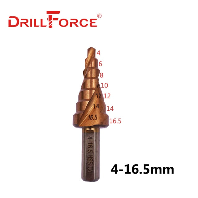 Drillforce M35 Cobalt Step Drill 4-12/4-20/4-32mm High Speed Steel Drill Bits Spiral Groove Triangle Shank For Stainless Steel