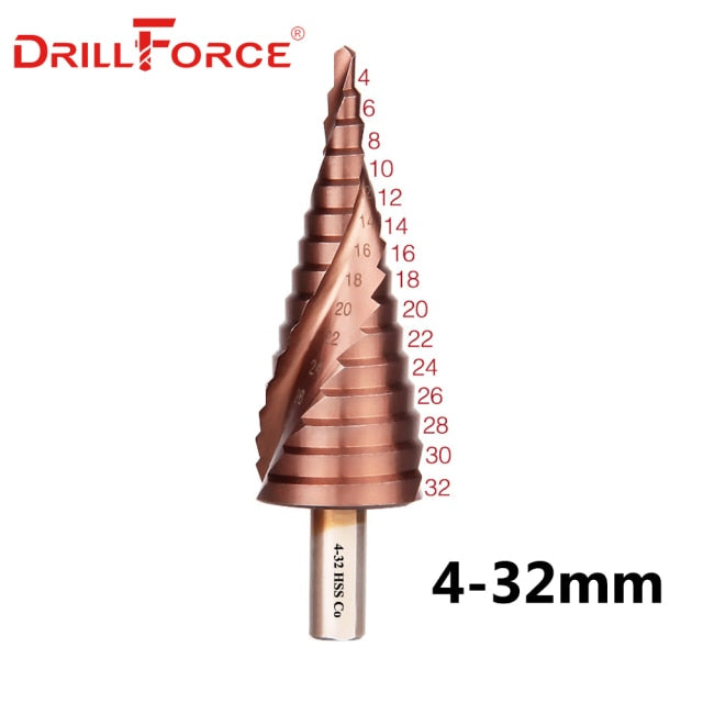 Drillforce M35 Cobalt Step Drill 4-12/4-20/4-32mm High Speed Steel Drill Bits Spiral Groove Triangle Shank For Stainless Steel